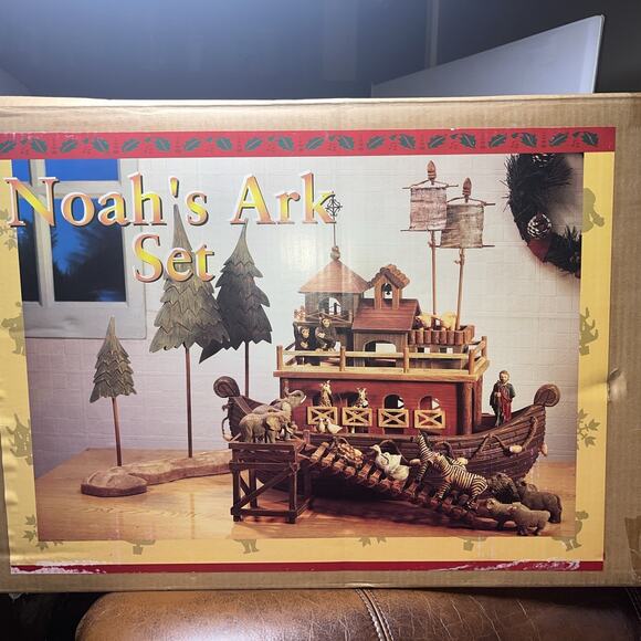 Ark Other - Vtg Sam's Club Wooden Noah's Ark Set Extra LG Resin Animals 24" Christmas Rare